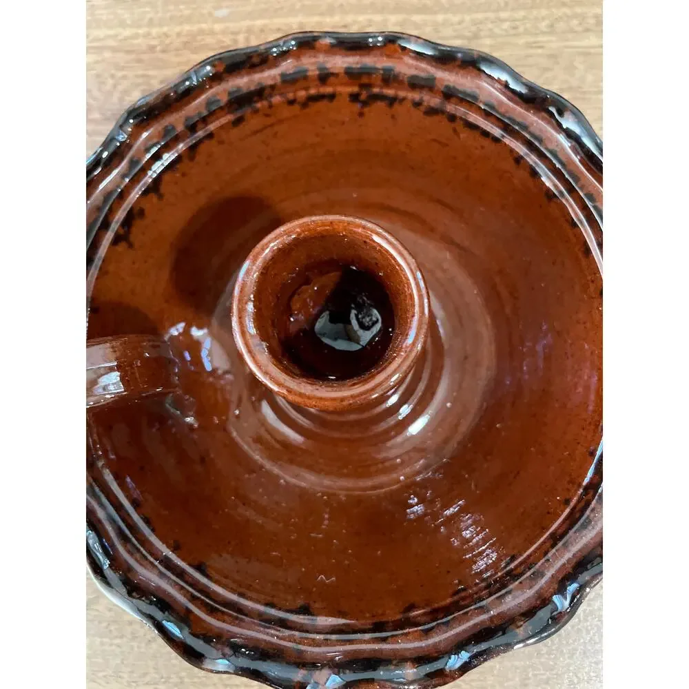 Vintage 1981 Signed Artisan Studio Pottery Chamberstick Candle Holder Brown